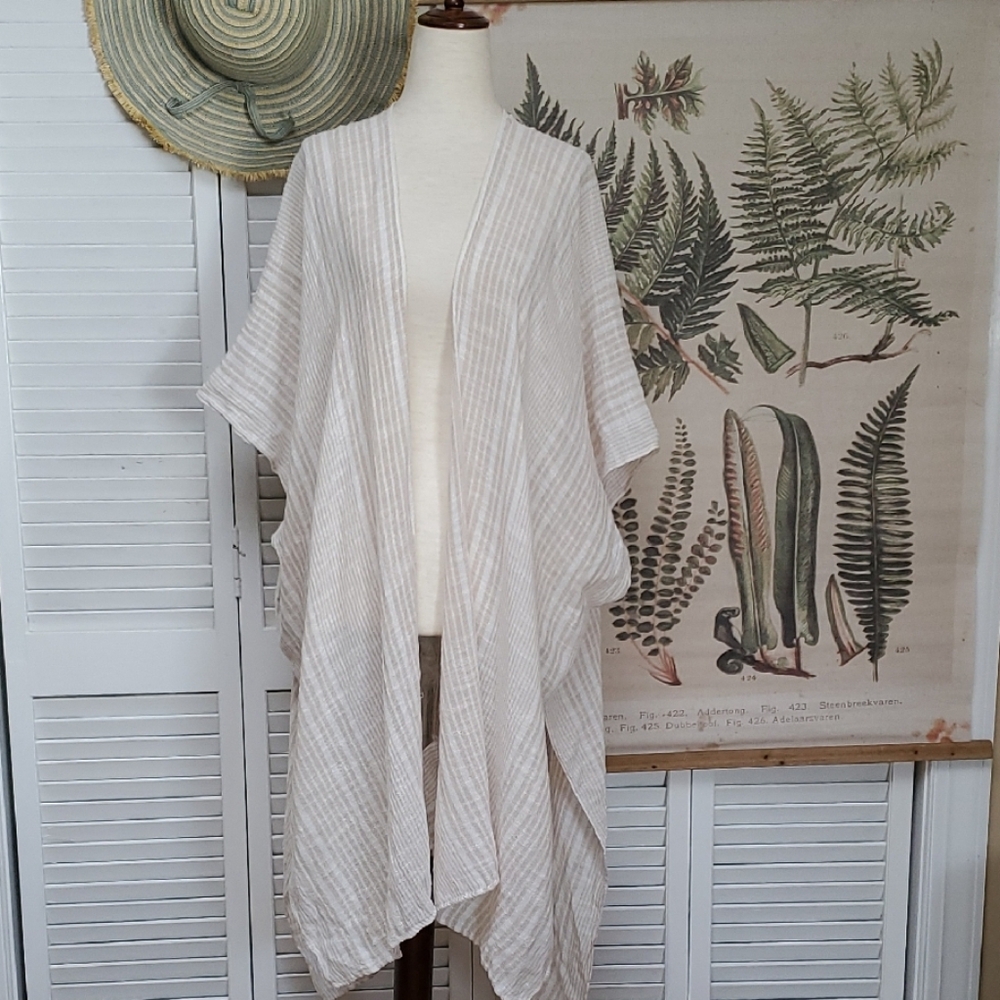 American Eagle Outfitters Tan and White Striped Swim Coverup